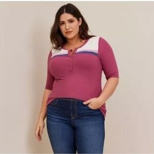 Colorblock Ribbed Henley Top | Cozy Chic Everyday Tee Size 3X